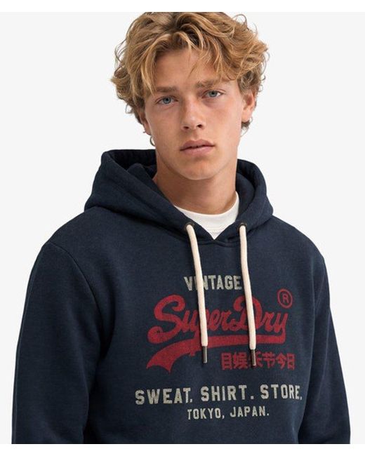 Superdry Blue & Co Vintage Logo Heritage Relaxed Hoodie for men