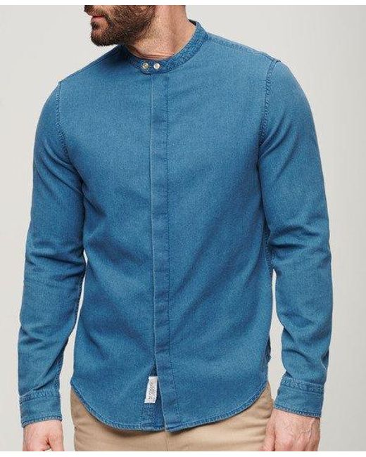 Superdry Blue Merchant Grandad Indigo Shirt - Size: M for men