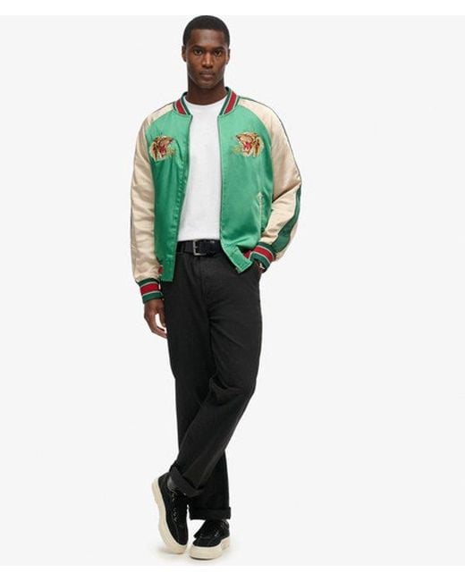 Superdry Green Sukajan Embroidered Bomber Jacket for men