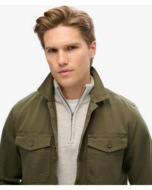 Superdry Green Mens Classic Herringbone The Merchant Store Overshirt for men