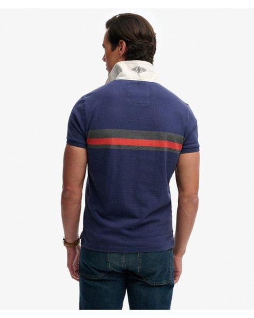 Superdry Blue Double Emblem Jersey Short Sleeve Rugby Polo Top for men