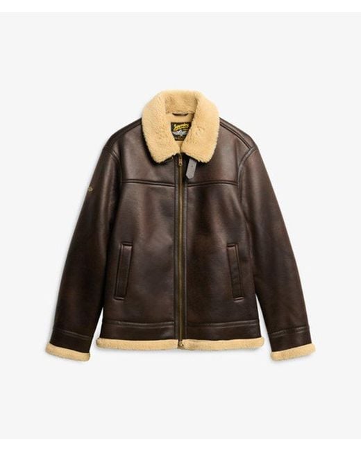 Femme Veste Aviateur Overtaille En Peau De Mouton Synthétique Taille Superdry en coloris Gray