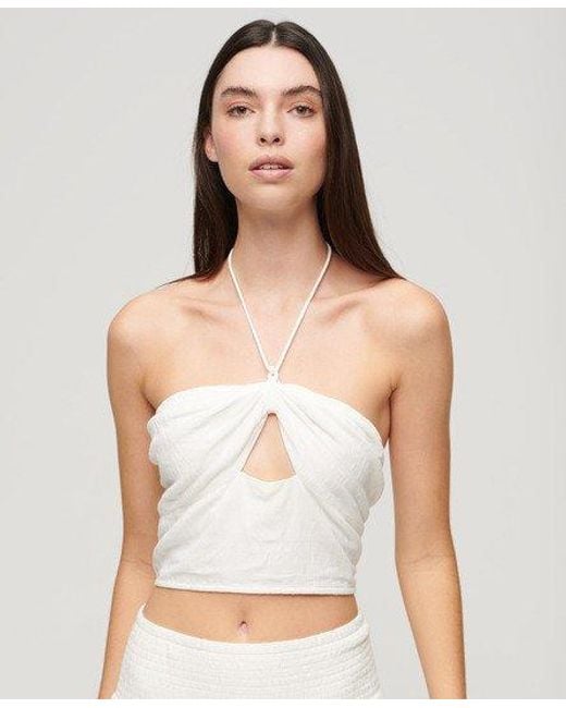 Superdry White Crop Cut Out Woven Top
