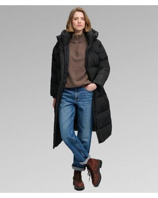 Superdry Black & Co Long Hooded Puffer Coat