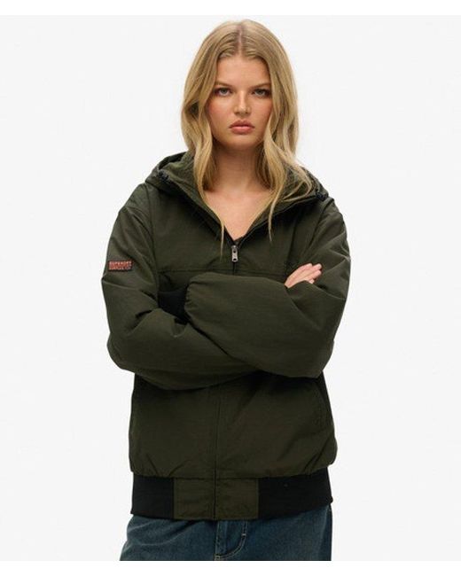 Superdry Black Oversized Surplus Nylon Hooded Bomber Jacket