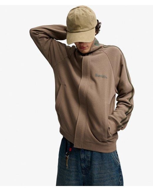 Superdry Brown Bench High Neck Stripe Track Top for men