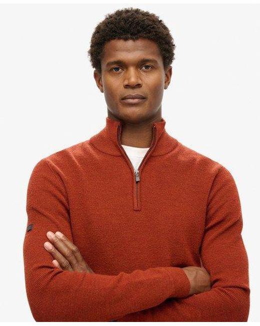 Superdry Red Merino Half Zip Jumper for men