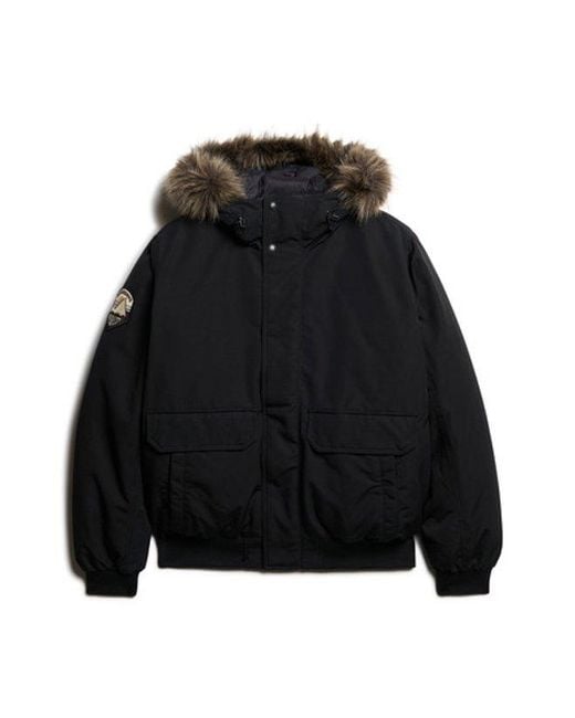 Superdry Black Everest Faux Fur Bomber Jacket for men
