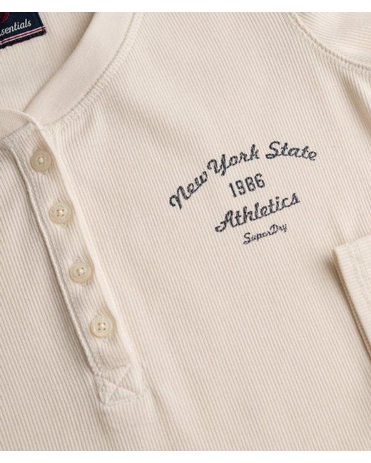 Superdry Athletic Button Down Longsleeve Top in het White