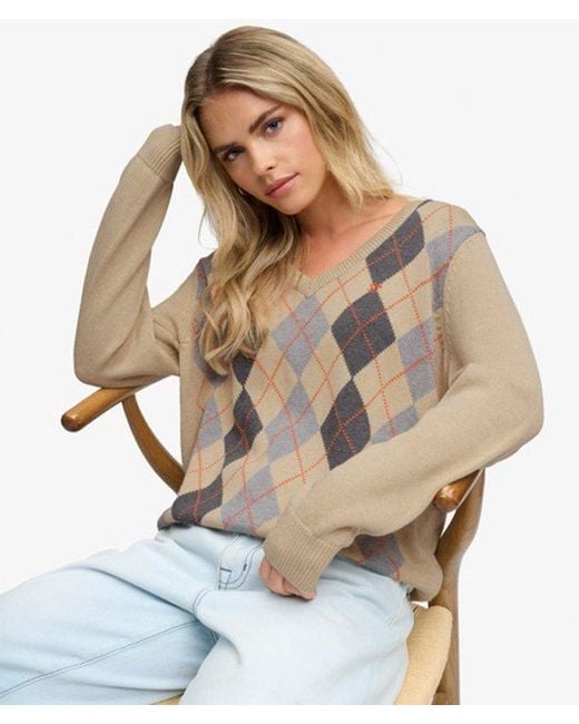 Superdry Natural & Co V-neck Argyle Jumper