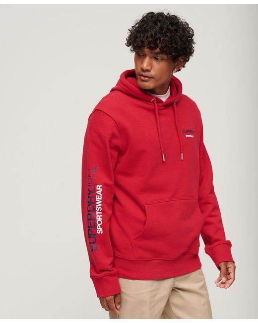 Superdry Red Sportswear Logo Loose Hoodie for men