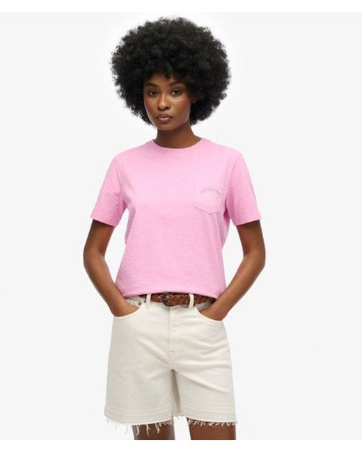Superdry Pink & Co Essential Logo Garment Dye Pocket T-shirt