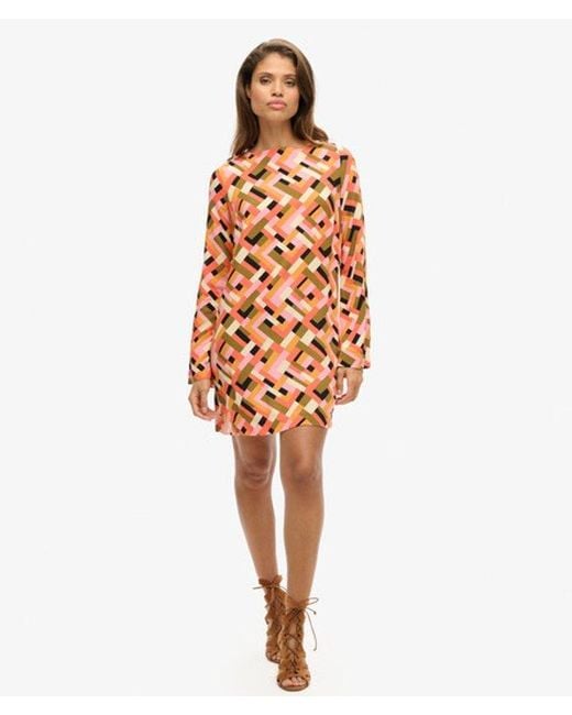 Superdry Orange & Co Retro Printed Open Back Mini Dress