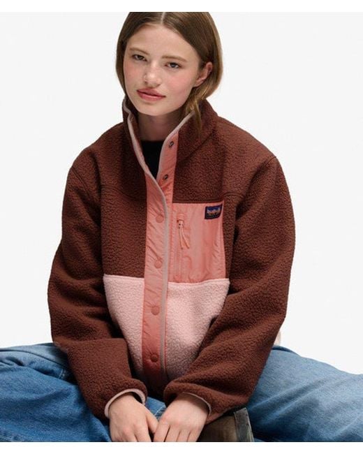 Superdry Brown Colour Block Fleece Jacket