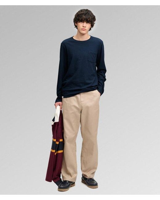 Superdry Blue & Co Cotton Linen Long Sleeve Pocket Top for men