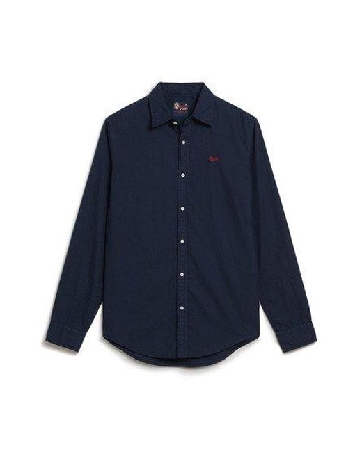 Superdry Blue Classic Overdyed Organic Cotton Long Sleeve Shirt for men