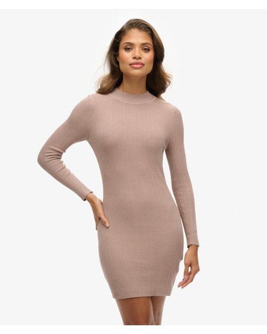 superdry bodycon dress womens Cross Back Mini Bodycon Dress in Raisin Brown