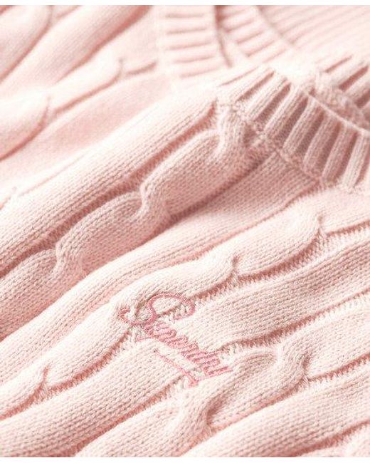 Superdry Pink Vintage Dropped Shoulder Cable Knit Jumper