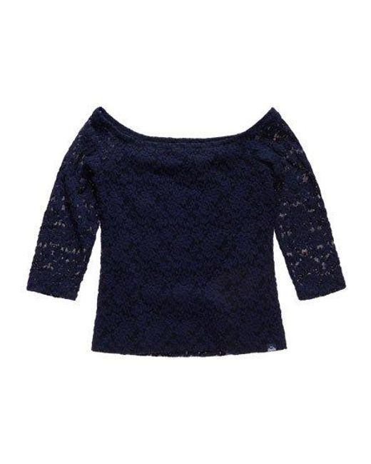 Superdry Blue Essentials Off Shoulder Lace Top Eclipse