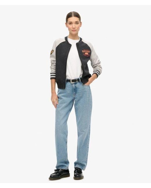 Superdry Blue & Co College Script Graphic Jersey Bomber Jacket