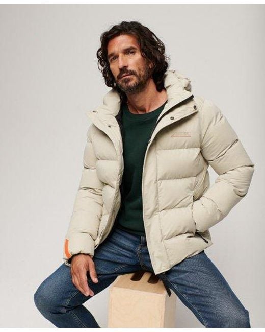 Superdry Hooded Microfibre Sports Puffer Jacket in Natural for Men