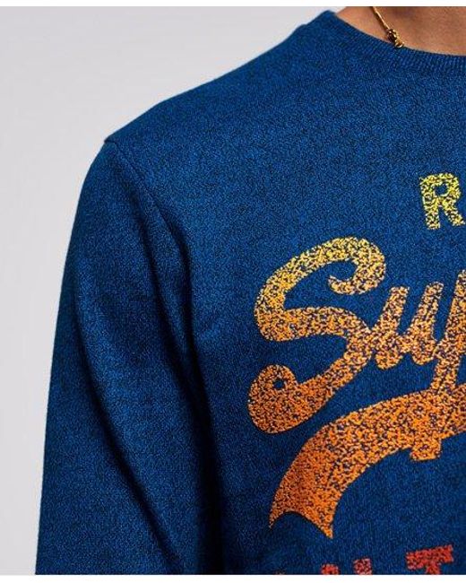 Superdry Blue Vintage Authentic Fade Long Sleeve T-Shirt Peppered Grit for men