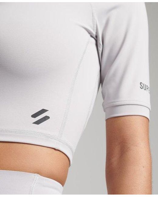 Superdry White Sport Run 3/4 Tight Crop Top