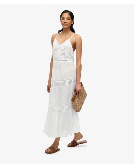 Superdry White Lace Detail Ibiza Cami Maxi Dress