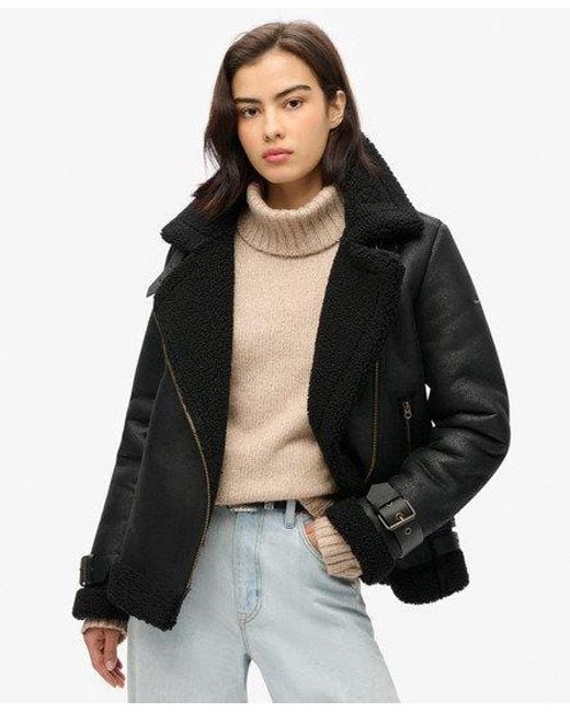 Superdry Black Faux Shearling Aviator Jacket