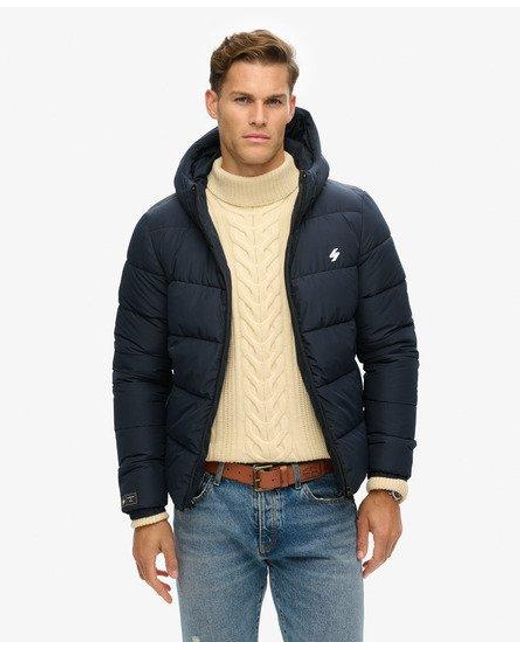 Superdry Blue Hooded Sports Puffer Jacket for men