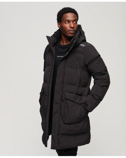 Superdry Black Hooded Longline Padded Jacket for men