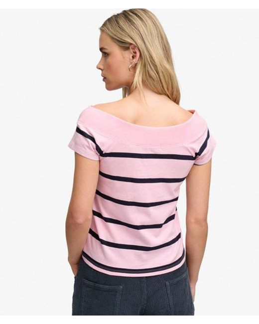 Superdry Red & Co Athletic Off Shoulder Pattern Top