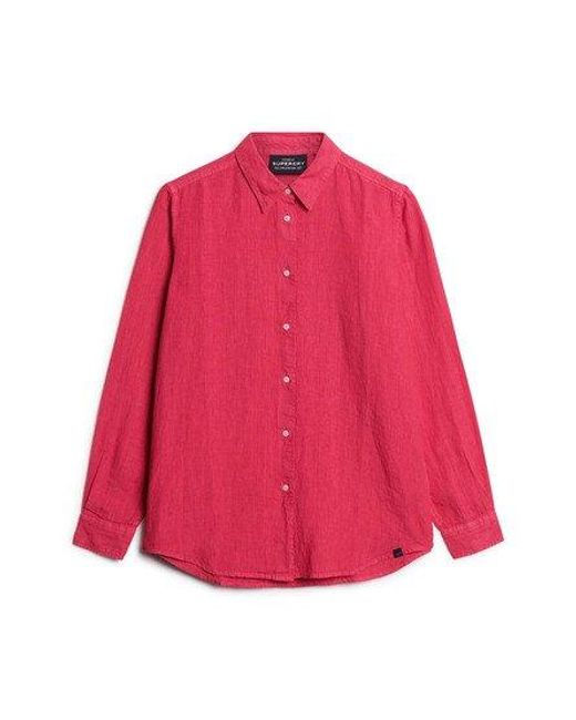 Superdry Red Casual Linen Boyfriend Shirt