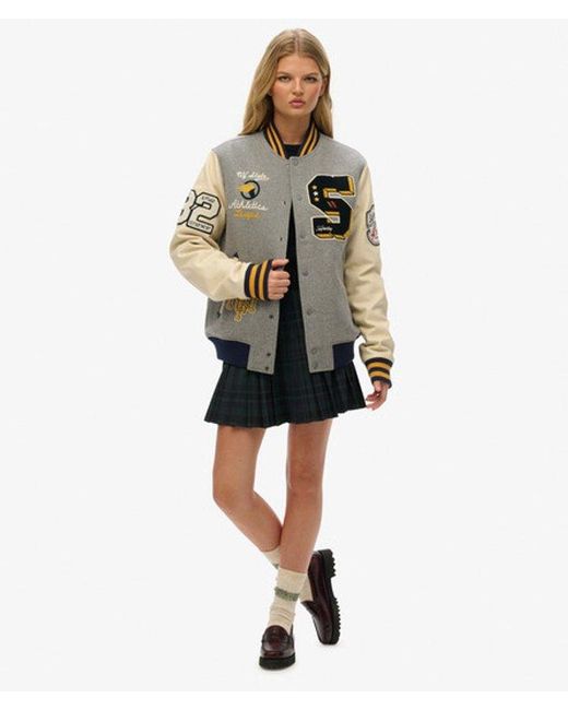 Superdry Gray & Co Oversized College Patched Bomber Jacket