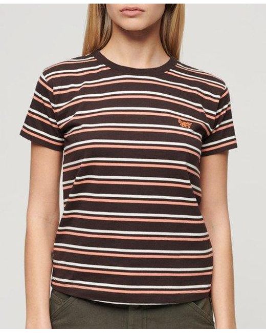 Superdry Brown Ladies Slim Fit Essential Logo Striped Fitted T-shirt