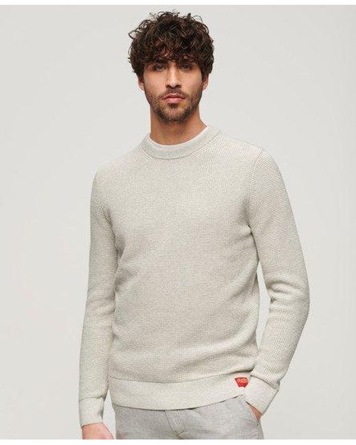 Superdry White Textured Crew Knitted Jumper for men