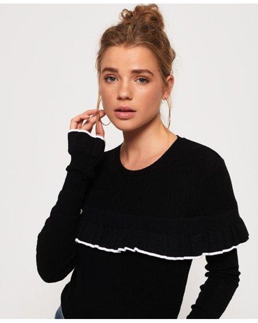 Superdry Black Cinci Ruffle Top Fade