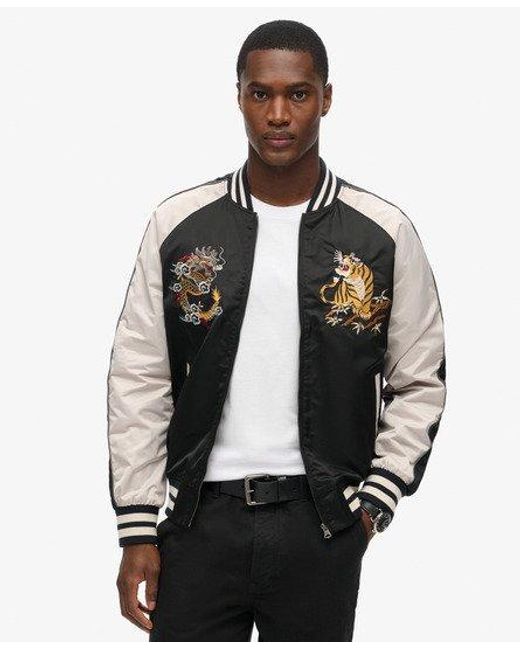 Superdry Black Suikajan Embroidered Bomber Jacket for men