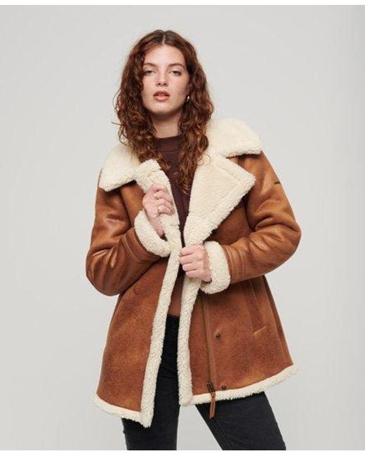 Superdry Brown Faux Shearling Mid Jacket