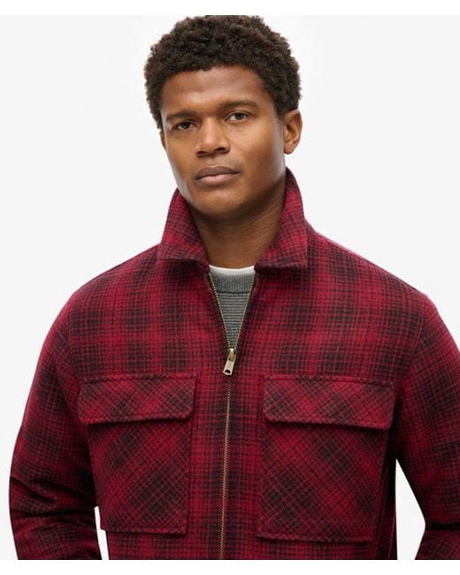 Superdry Red & Co Surplus Wool Check Zip Through Overshirt for men
