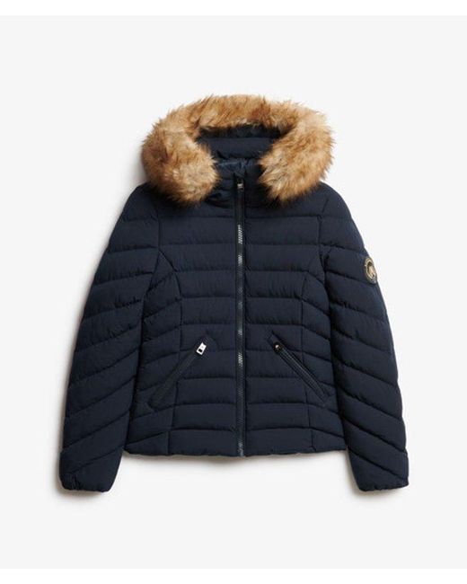 Superdry Blue & Co Fuji Faux Fur Hood Padded Jacket
