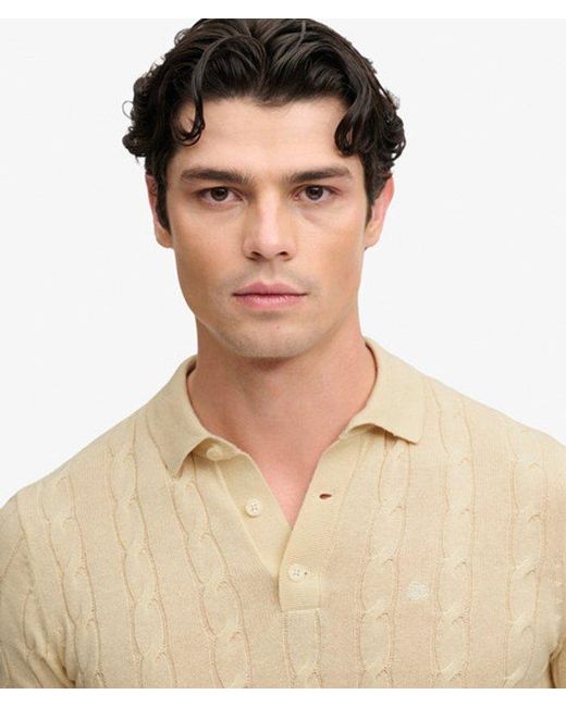 Superdry Natural & Co Knitted Cable Long Sleeve Polo Top for men