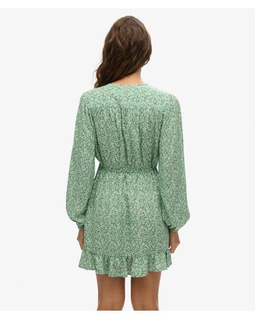 Superdry Green & Co Printed Long Sleeve Wrap Mini Dress
