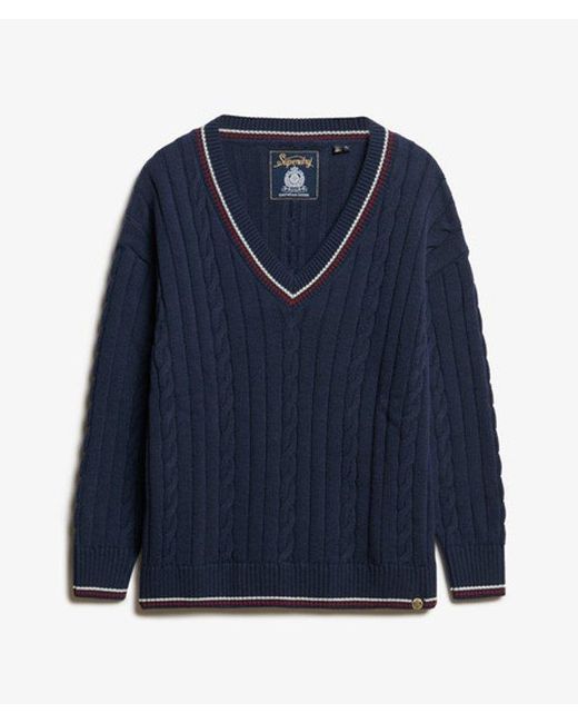 Superdry Blue & Co Oversized V-neck Cricket Knit Jumper