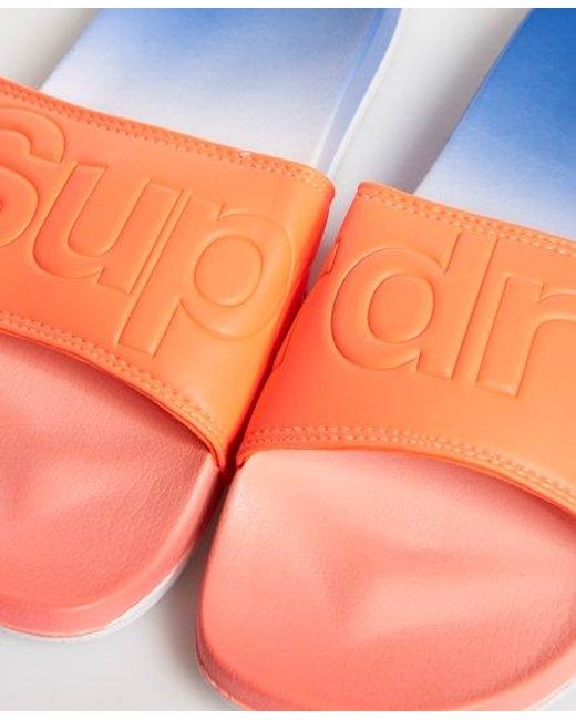 Superdry Blue Faded Beach Sliders Fluro Coral Fade