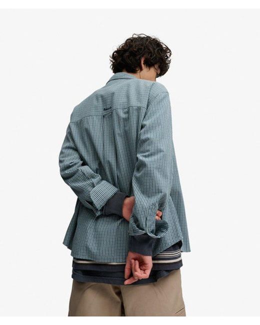 Superdry Blue Bench X & Co Bench Skater Check Long Sleeve Shirt for men