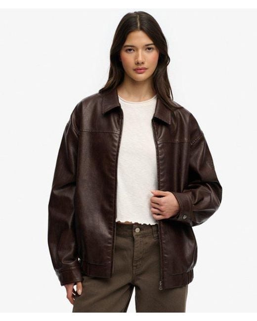 Superdry Brown & Co Collared Oversized Bomber Jacket