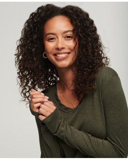 Superdry Green Long Sleeve Jersey V-neck Top Khaki