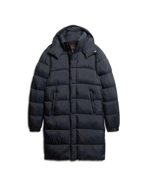 Superdry Blue & Co Classic Quilted Ripstop Long Puffer Coat for men
