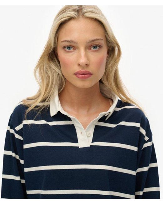 Superdry Blue & Co Athletic Essentials Cropped Stripe Rugby Top